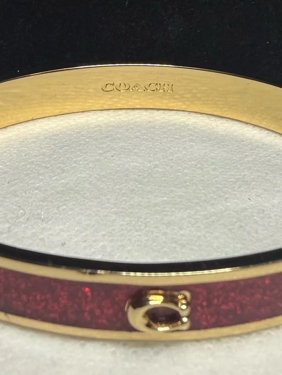 LOWSTART Coach Gold-Tone Red Glitter C Accent Bangle Bracelet w/Dustbag - Picture 2 of 16